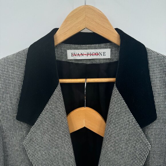 Vintage Evan Picone Houndstooth Skirt Suit Set Black Velvet Collar Womens 10 USA - Picture 5 of 14